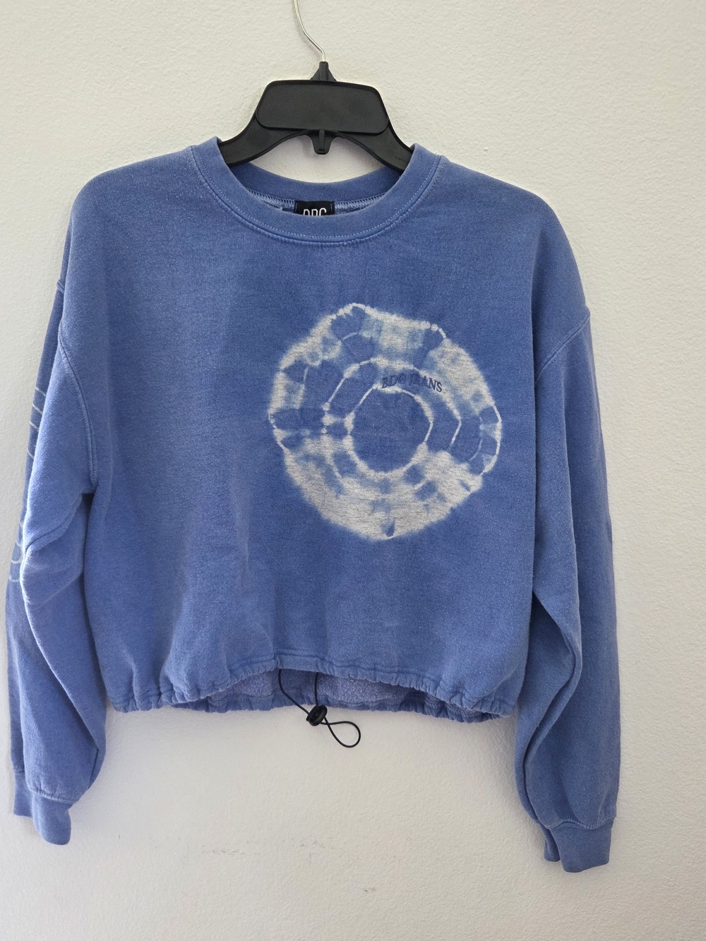 BDG Blue Tie-Dye Cropped Sweatshirt with Drawcord Hem Hippie Grunge Small